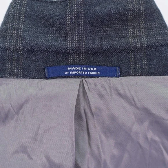Hart Schaffner Marx Blue / Gray With Tan White Windowpane Wool Sport‎ Coat 42L